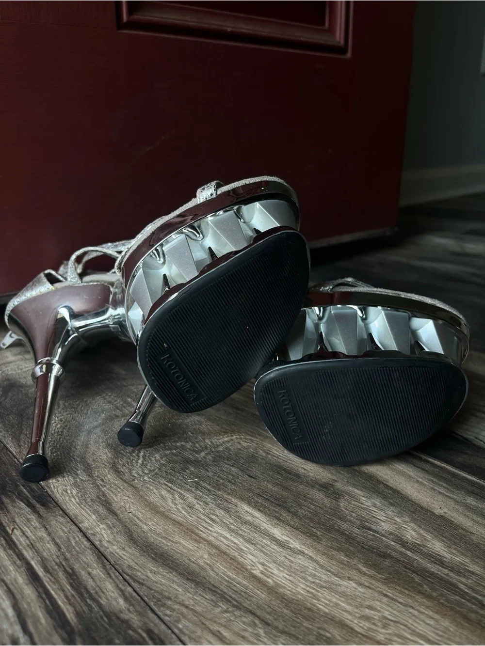 Silver Metallic Strappy Platform Heels - Women's Evening Sandals